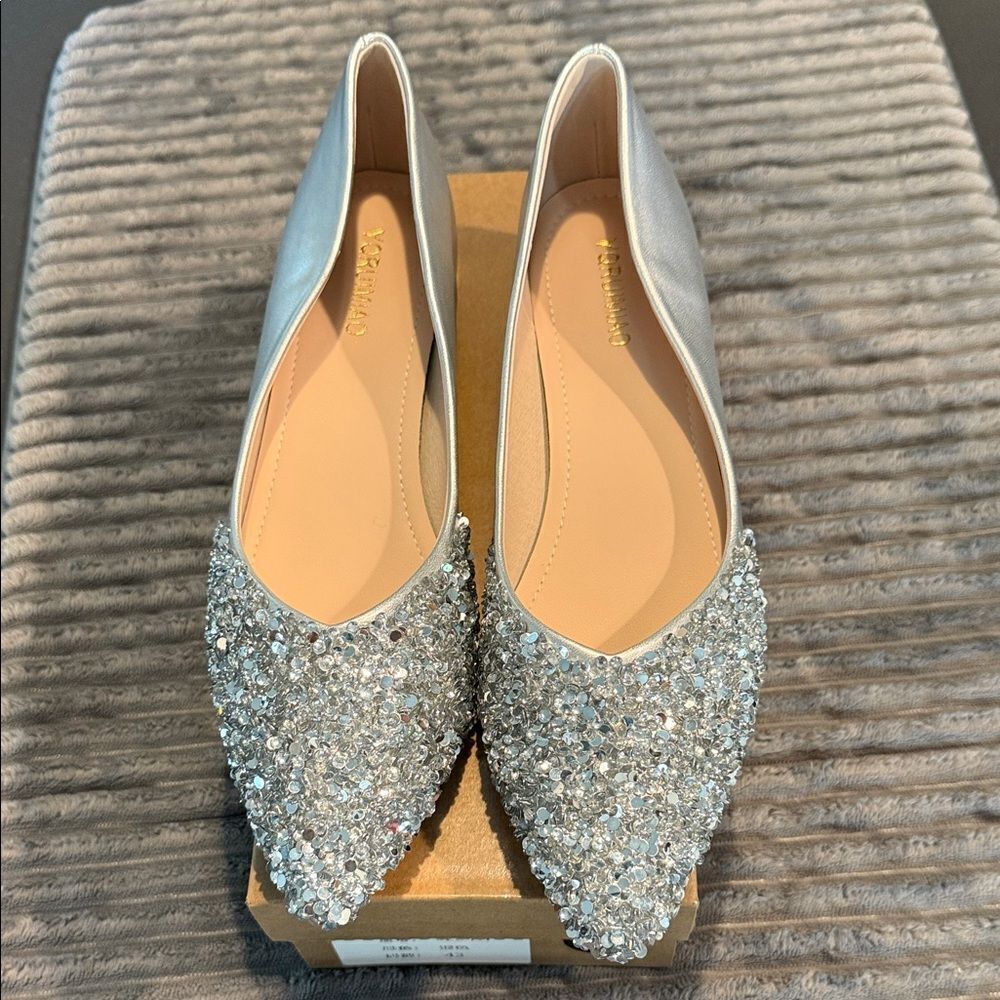 YQRUIMIAOElegant Silver Glitter Flats with box EU 43 sz